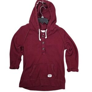 Abercrombie & Fitch Hoodie Women L Maroon Good‎ Henley Button Pullover Cotton